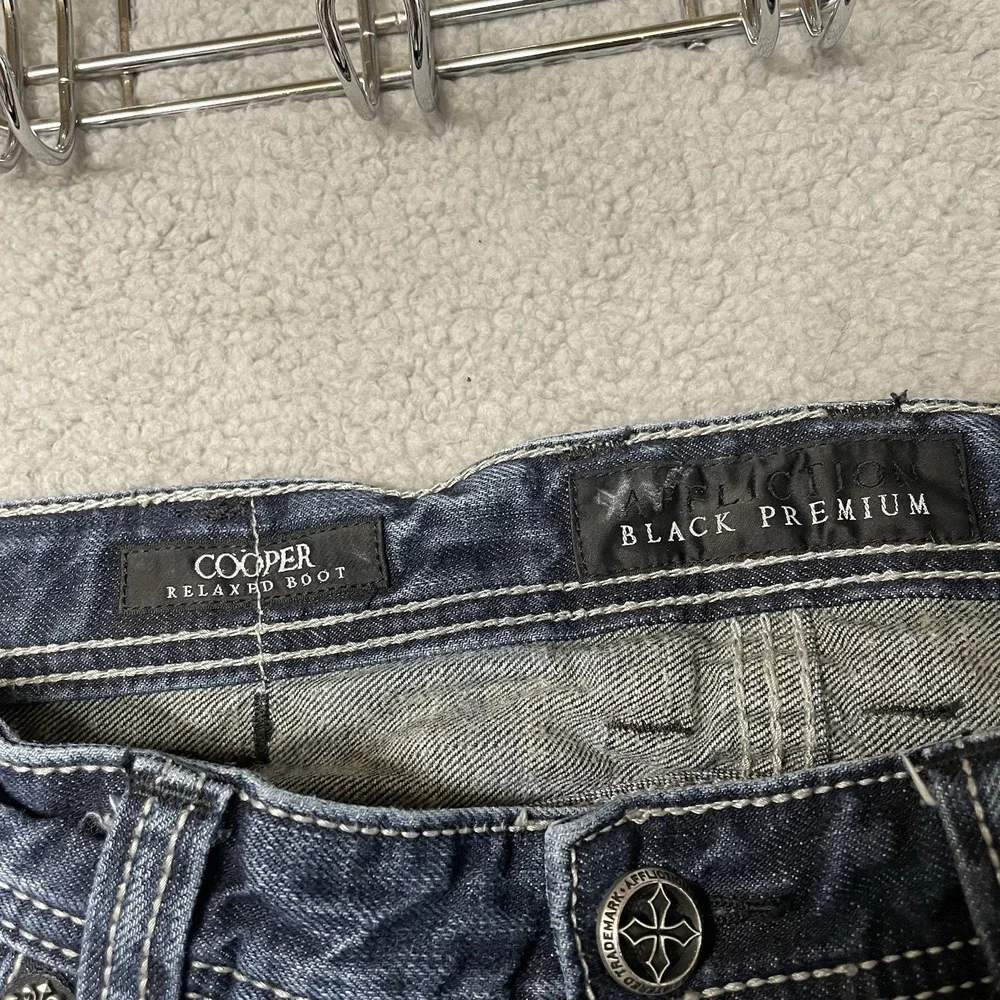 Affliction Cooper Relaxed Boot Jeans Mens 33x32 Blue Distressed Typhoon Wash